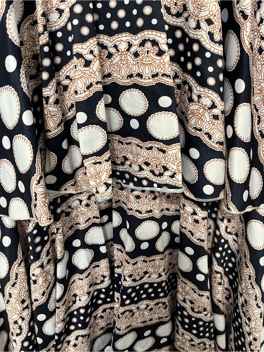 Tiered Navy and Beige Patterned Midi Dress - Picture 2 of 3